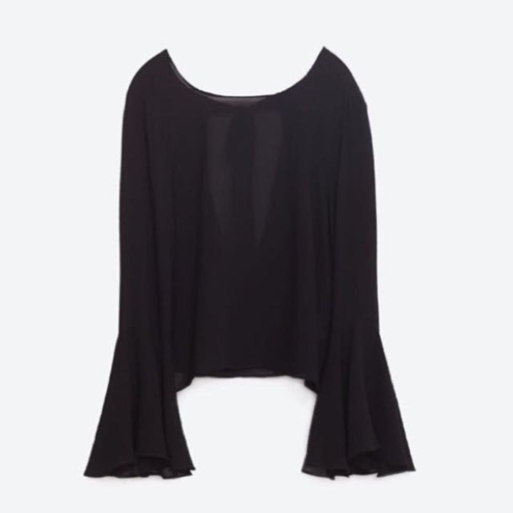 Dramatic bell sleeve open back Zara blouse